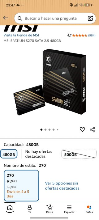 SSD MSI Spatium S270 480GB SATA 2.5 Nuevo