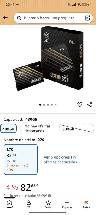 SSD MSI Spatium S270 480GB SATA 2.5 Nuevo