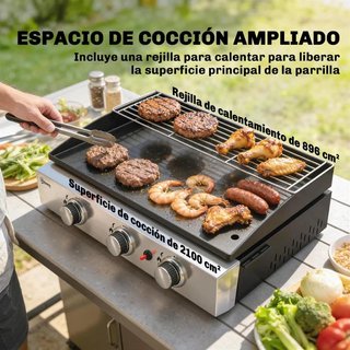 Barbacoa Gas 3 Quemadores Plancha Parrilla Negra