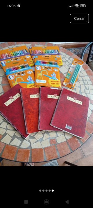 Material escolar: Lápices BIC y cuadernos Campus