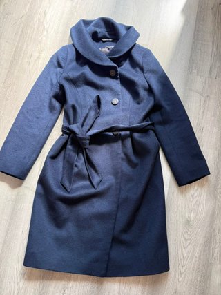 Abrigo de lana azul mujer