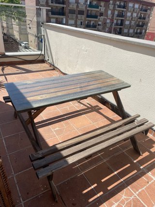 Mesa de picnic madera con tapa cristal