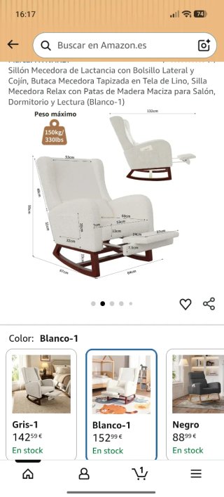 Sillón Mecedora Yaheetech beige SIN ESTRENAR
