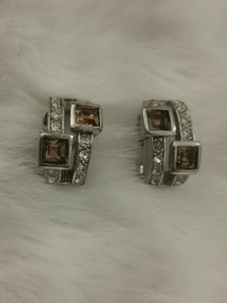 Pendientes vintage combinados plata y marrón