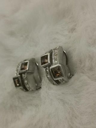 Pendientes vintage combinados plata y marrón