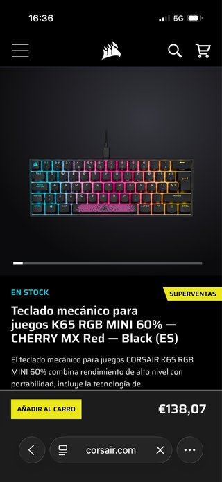Teclado Mecánico Corsair K65 RGB MINI 60%