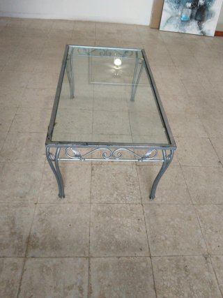 Mesa de centro cristal y metal plateado