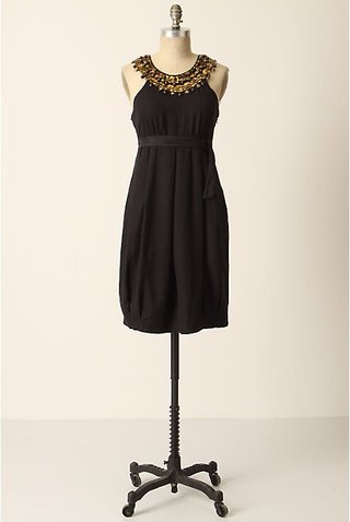 Vestido negro dorado cuello joya Anthropologie XS