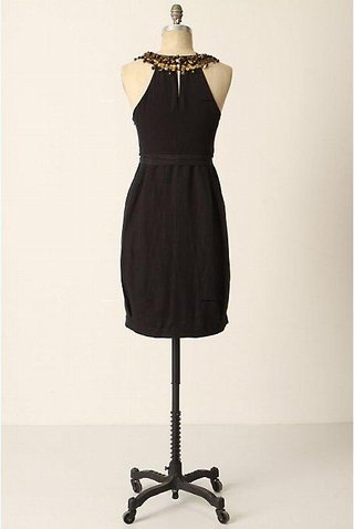 Vestido negro dorado cuello joya Anthropologie XS