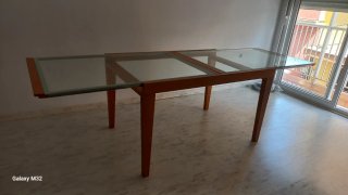 Mesa extensible madera y cristal