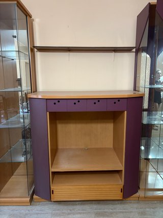 Mueble TV modular morado y madera