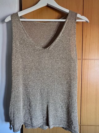 Conjunto Rebeca y Chaleco Talla S/M Dorado