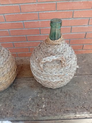 2 Garrafas de Vidrio Antiguas con Cestería 10 litr