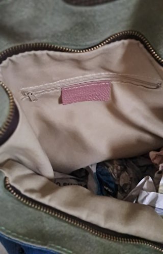 Borsa jeans con inserti pelle marrone