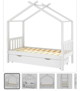 Cama casita blanca con 2 cajones