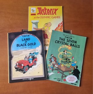 Pack de 3 comics de Tintin y Asterix en inglés.