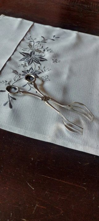 Pinzas de servir vintage metal plateado