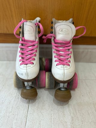 Patines Artísticos Blancos con Cordones Rosas
