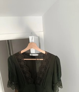 Vestido Zara Verde Oscuro Encaje