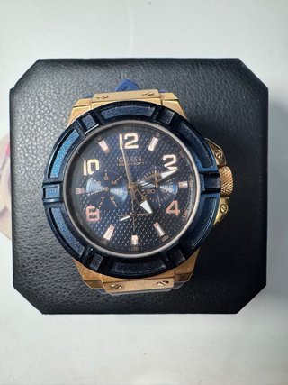 Reloj Guess Rigor 45mm Azul y Oro Rosa