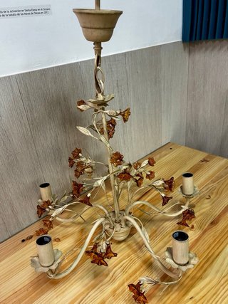 Lámpara de techo forja y cristal ámbar 5 luces