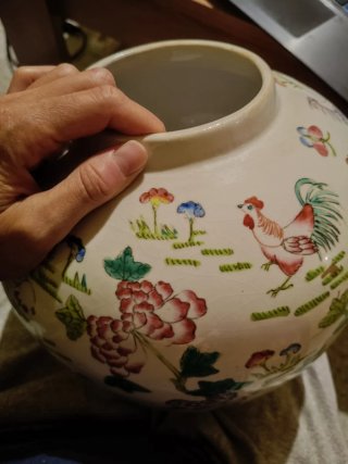 Jarrón chino cerámica gallos flores