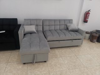 Sofá chaise longue gris terciopelo