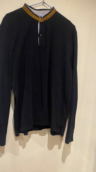 Polo Massimo Dutti Negro Manga Larga