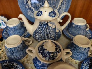 Conjunto Tazas Té Porcelana Azul y Blanco