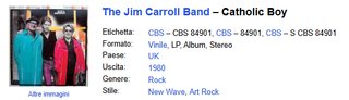 The Jim Carroll Band - Catholic Boy Vinile