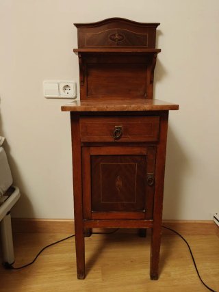 Mesita de noche antigua madera y mármol