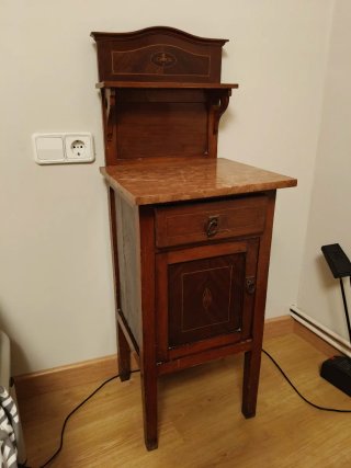 Mesita de noche antigua madera y mármol