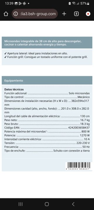 Microondas integrable Siemens