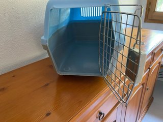 Transportín gato/perro pequeño azul y gris