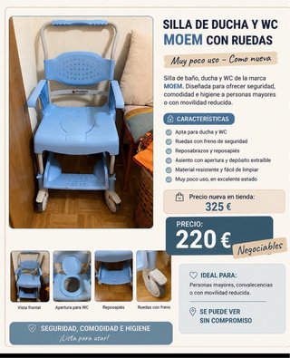 Silla Ducha WC MOEM con Ruedas