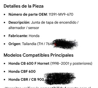 Junta Tapa Encendido Alternador CB600 F