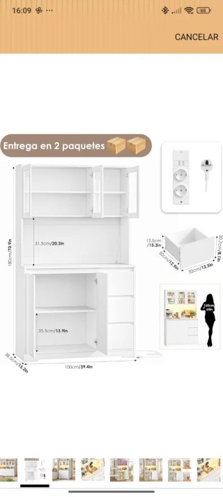 Alacena cocina blanca con luz y USB