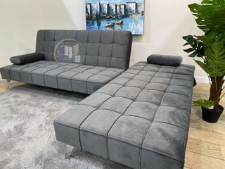 Sofá-cama chaise-longue gris terciopelo