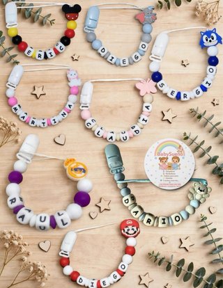 Chupeteros clip plástico y silicona personalizados