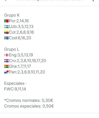 Cromos Panini Mundial FIFA 2026 disponibles.