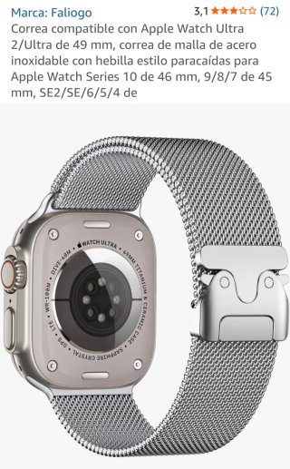 Correa de reloj plateada tipo malla