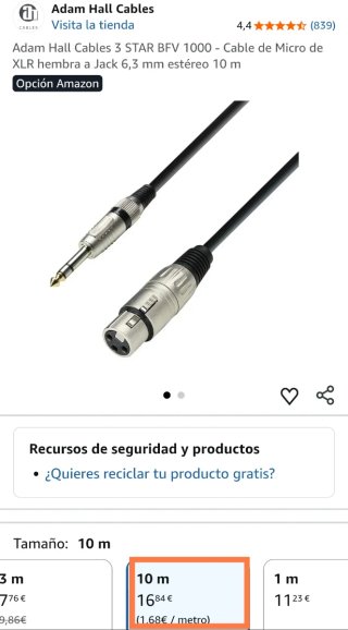 Cable Adam Hall 3 STAR XLR a Jack TRS 10m