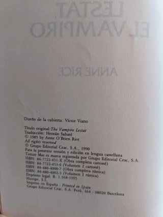 Lestat el vampiro,Timun Mas 1990, descatalogado