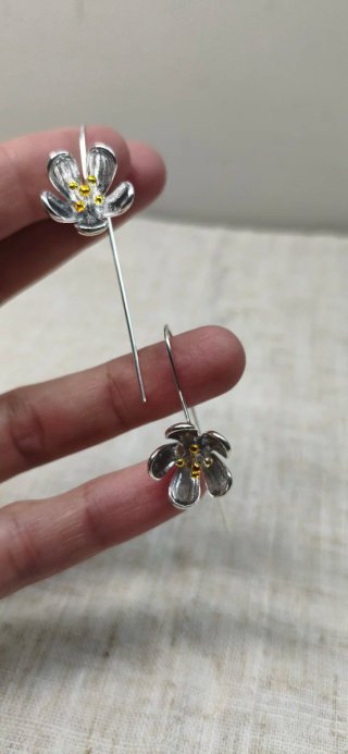Pendientes flor plata y oro