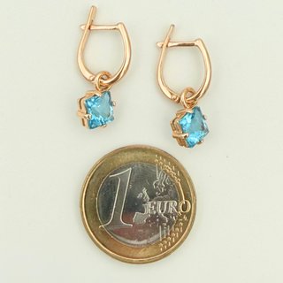 Pendientes Oro 14K con Piedras Azules; 3,71grs.
