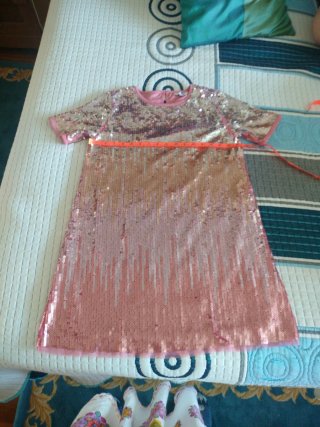 Vestido fiesta lentejuelas rosa y dorado para niña