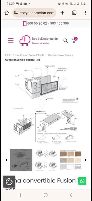 Cuna convertible con colchones