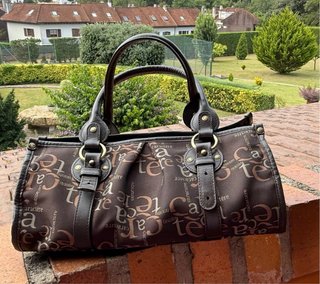 Bolso tela marrón chocolate con cremallera