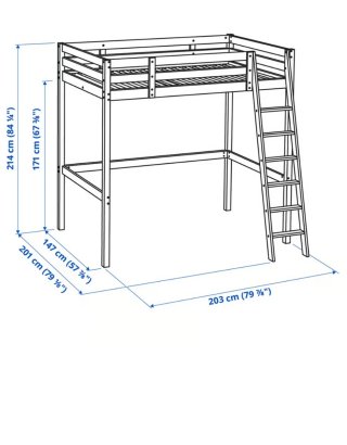 Cama alta Ikea negra y madera