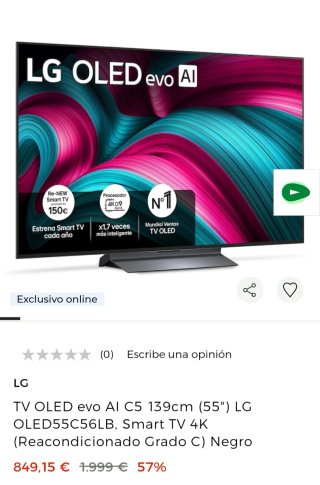 LG OLED evo AI C5 55 TV 4K Reacondicionado